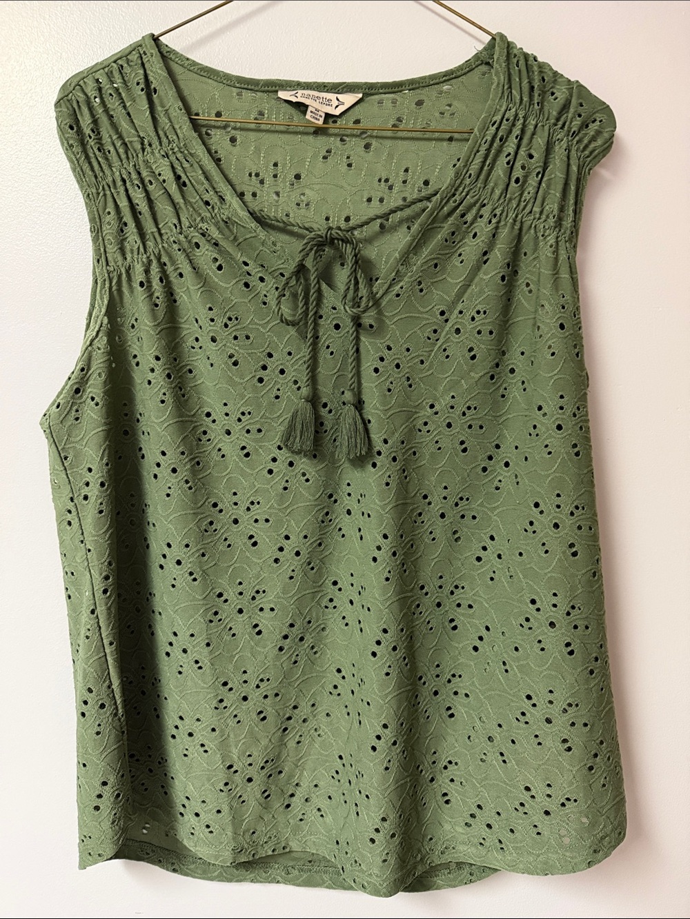 Nanette Lepore Green Tie Front Eyelet Blouse